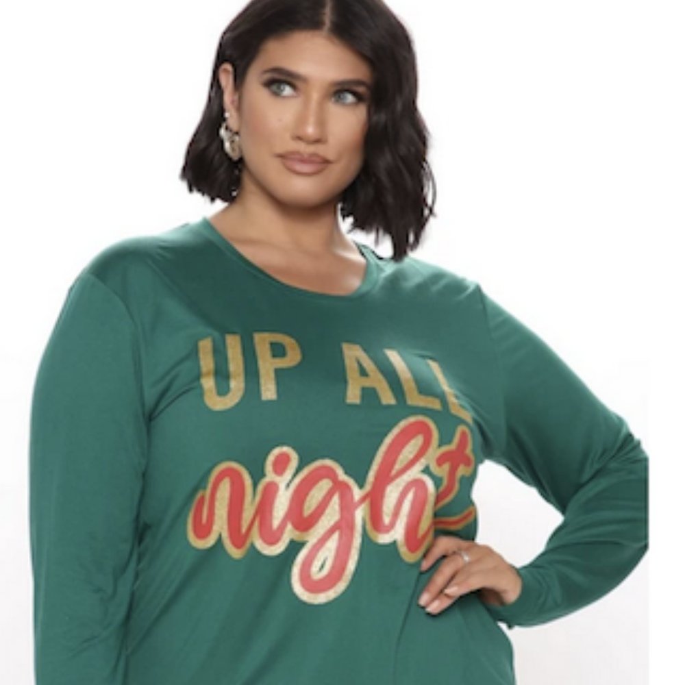 🎄NWOT Fashion Nova-Women Up All Night PJ Jogger Set - Green & Red/combo🎄